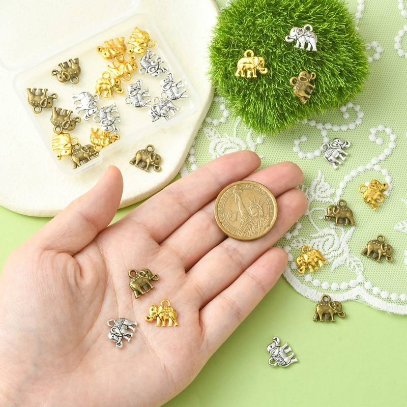 Ipotkitt 30Pcs/box Elephant Shape Alloy Charms Pendants Animal Charm Pendants