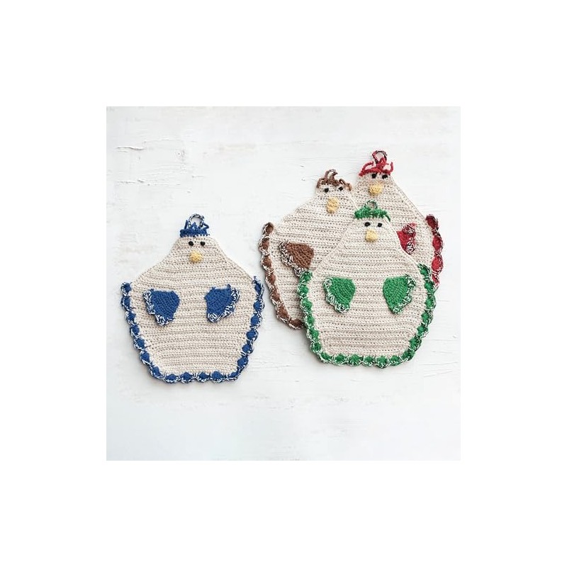 Creative Co-Op Cotton Crocheted Chicken Pot Holder, Multicolor, Set of