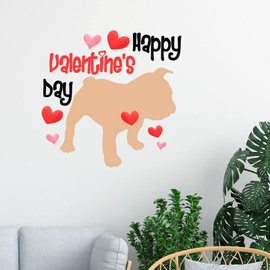 Valentine Red Heart Dog Silhouette Wall Sticker Happy Valentine's Day Pet Dog Removable Wall Art Decor English Bulldog Wall Stickers Vinyl Decals for Kids Room Bedroom Decor