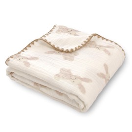 Gunnaicat Double Layered 100% Cotton Muslin Baby Blanket Ultra-Soft 40x40 Inch Swaddling Nursery Crib Blanket(Bunny)