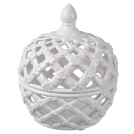A&B Home Ceramic Lidded Jar White Porcelain Jar Home Décor Tabletop Decorative 8" x 8" x 10"