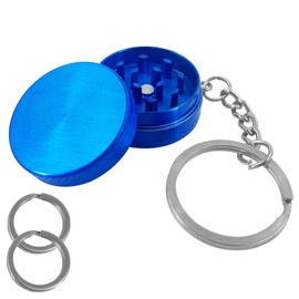 yacool Mini Metal Spice Grinder 1.18 inch Blue, with 25mm Diameter Metal Key Chain Rings*2, Cute Key Chain for Men and Women