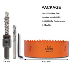 VIKITON 4.5 inch Hole Saw with Arbor for Metal Wood Plastic, 4-1/2 in Bimetal Hole Cutter for Different Project with Smooth and Flat Drilling Edge, Fast Chip Removal