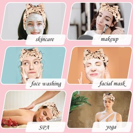 Bow Makeup Headband for Washing Face, High Elasticity Bowknot Coral Fleece Skincare Headbands for Women (Leopard print, One Size)