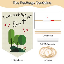 Christian Nursery Wall Decor Hanging Pennant Flag Banner Christian Bible Verses Banner Wall Decor Gifts for Nursery Baby Kids Girl Boy Room Bedroom Playroom Sunday School Preschool Classroom