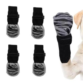 DEANKEJI 2 Pairs of Dog Socks, Silent Dog Socks, Non-Slip on Both Sides, Cotton Cat Socks, with Adjustable Tape, Size L, for Protection of Pets' Paws