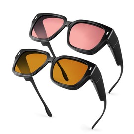 R.F.YFQH 2 Pack Indoor Fluorescent-41 Pink & Outdoor Fluorescent-60 Brown Tinted Fit Over Blue Light Blocking Glasses for Migraine, Light Sensitivity, Photophobia & LED Gaming Computer Screen Glare