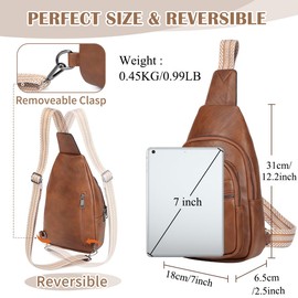 RAVUO Umhängetasche Damen, PU Leder Brusttasche Sling Bag Rucksack Klein Frauen Schultertasche Crossbody Bag für Reisen Braun