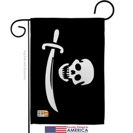 Early Bartholomew Roberts Garden Flag Coastal Pirate Ship Skull Treasure Map Carribean Jolly Blackbeard Jack Small Decorative Gift Yard House Banner Made in USA 13 X 18.5