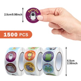 1500PCS Reward Stickers, ZTMY School Stickers 3 Roll Motivational Stickers in 24 Designs for Children Students Teachers Classroom (Multicoloured-2)