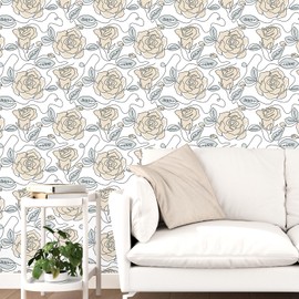 WESTICK Modern Peel and Stick Wallpaper Floral Boho Contact Paper Self Adhesive Removable Pink/Blue Floral Wallpaper for Bedroom Living Room Bathroom Cabinets Minimalist Wall Art Mural 17.5"x100"