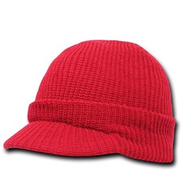 DECKY Solid Red Radar Billed Beanie Stocking Cap Hat Winter Military