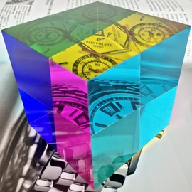 ECBANLI CMY Mixing Colour Cube, 3.15inch（80mm） Acrylic Color Prism Cube Optical Cube Base Included, CMYcube for Home or Office Decoration, Physics Toys, Science Educational Gift for Kids