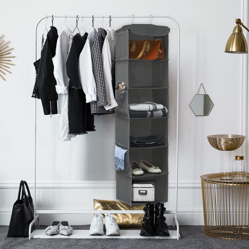 SimpleHouseware Hanging Closet Organizers Storage, 6 Shelves, Dark Grey