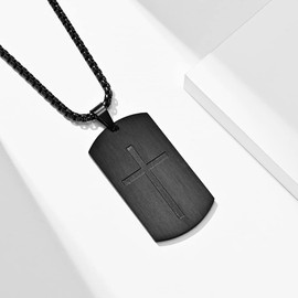 OAKKY Unisex Stainless Steel Classic Lord's Prayer Inspirational Cross Dog Tags Pendant Necklace Religion Christian Bible Verse Black No Chain