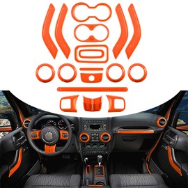 Opall 18PCS Full Set Interior Decoration Trim Kit Steering Wheel& Center Console Air Outlet Trim, Door Handle Cover Inner for Jeep Wrangler JK JKU 2011-2018 2 Door &4 Door (Orange)