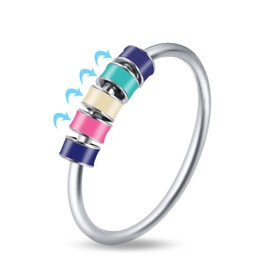 LOVECOM 925 Sterling Silver Fidget Anxiety Ring With Colorful Enamel Beads for Women Stress Relief Spinner Ring Anti Anxiety Rotate Stacking Funny Ring Jewelry Birthday Gifts for Mom Daughter