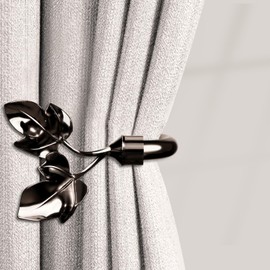 Leaf Shaped Curtain Holdbacks 2pcs, Handmade Metal Curtain Side Holders for Wall, Antique Brass Curtain Tieback Hook Pull Backs for Drapes Window Home Decoration