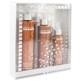 abril et nature - Keratin Line Gift Set - Shampoo, Moisturising Hair Mask and Hair Serum - Keratin Hair Treatment - Gives Hair Fibre its Strength - Powerful Anti-Frizz - Vegan Set