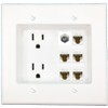 RiteAV Recessed Duplex Receptacle Outlet 5 CAT6 Coax Wall Plate White