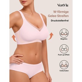 Vertvie Seamless Bra without Underwire Sports Bustier Cross Lace V Neck Push Up Seamless Bra Comfortable Full Cup Large Sizes Soft Bralette with Extension, pink, XXL