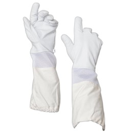 Forest Beekeeping Gloves, Premium Goatskin Leather Beekeeper's Glove with white vented space Between Long Canvas Sleeve and elastic cuff (XL)