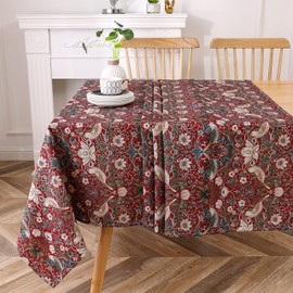 Obal William Morris Tablecloth Original Design Tablecloth Water Resistant Rectangular Table cloth Kitchen Dinning Decoration Table Cover Washable, 260cm x 152cm (Red Strawberry Thief)