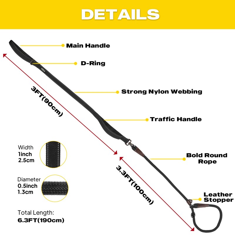 Fida 2-in-1 Slip Leads for Dogs with Double Handles, Tangle