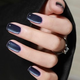 AHAMIOU Crystal Cat Eye Gel Polish Kits Magnetic Nail Polish Set Holographic Cats Eyes Gel Nail Polish Shiny Diamond Glitter Gel with Magnet Stick (Navy)