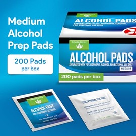 Almohadillas de preparación de alcohol, 200 toallitas estériles con alcohol envueltas individualmente, saturadas con 70% de isopropilo, para el hogar,