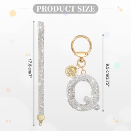 sourcing map Initial Letter Keychain for Women, Rhinestone Alphabet Q Key Chain Sparkly Keychain Charm with Heart for Backpack Handbag Car Key Accessories Lanyard, White