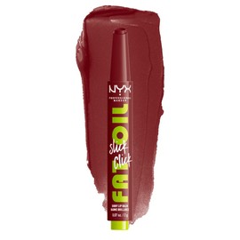 NYX PROFESSIONAL MAKEUP, Fat Oil Slick Click, 2gr. Tono: In a Mood. Brillo de labios en barra, hidrata hasta por 12hrs, sensación no pegajosa, con infusión de aceite de aguacate, frambuesa y zarzamora. Fórmula vegana.