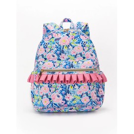 Yawoo Haan Pink blue floral ruffle backpack