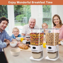 Qozzix Cereal Dispenser Countertop with Cereal Bowls,16 Labels & Pen, Cereal Containers Storage, Candy Dispenser, Dry Food Dispenser For Pantry - Not Easy to Crush Food (White, 2 Pack)