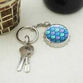 Mermaid Fish Scale Pattern Keychain Chrome Plated Metal Pop Cap Bottle Opener