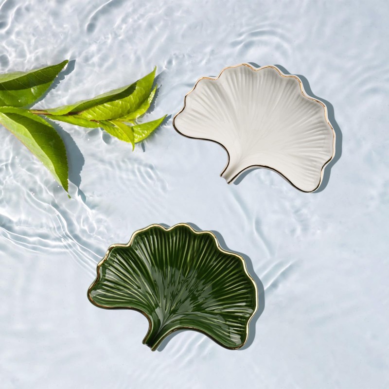 YoHyien Ceramic Soap Dish with Drainage, Ginkgo Leaf Shaped Soap