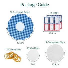 Jam Pot Covers (1lb) with Elastic Rubber Bands & Labels | Complete Sealing Pack for Preserving Jams | Jar Covers for Jams, Chutneys & Jellies