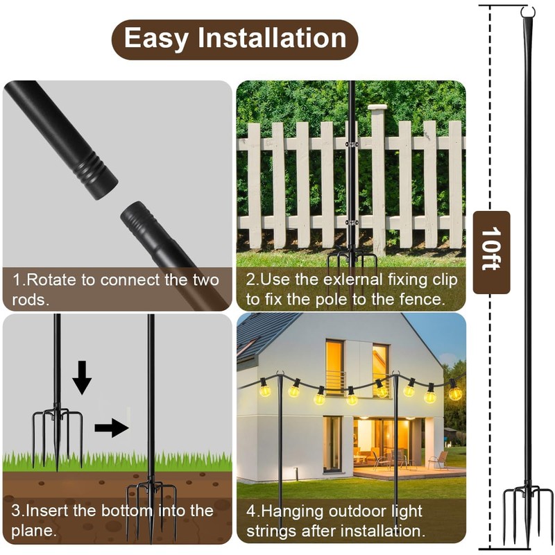 2 Pack String Light Poles for Outside, Christmas Light Hanger