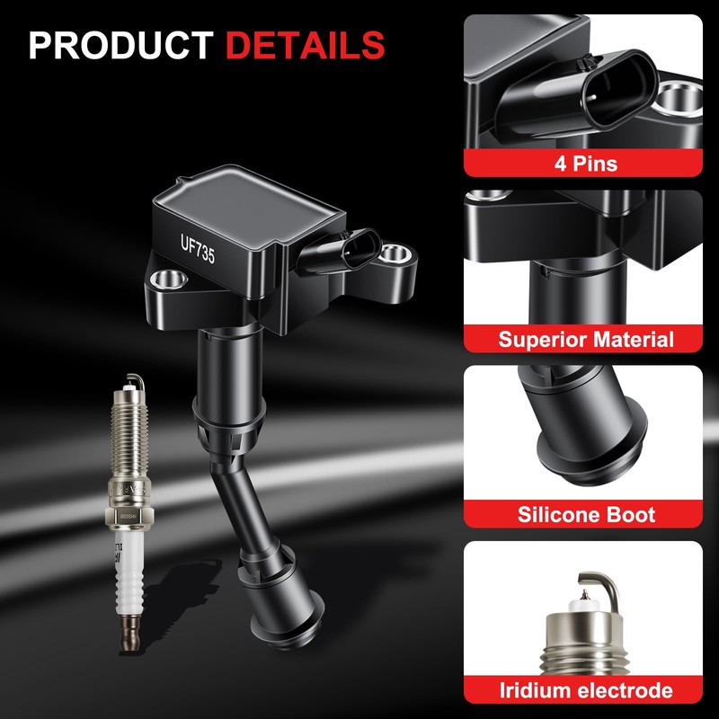 GPMMWPG UF735 Ignition Coil Pack Iridium Spark Plugs Fits for