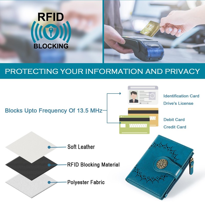 Tipmile Small Wallets Woman Leather Bifold RFID Blocking Card Holder