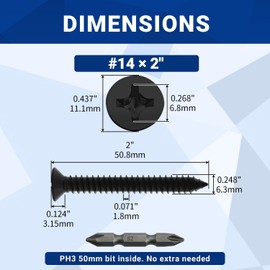 25pcs #14 x 2 Black 304 SS Phillips Flat Head Sheet Metal Screws w/Bit