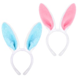 2 Stück Hasenohren Haarreif, Plüsch Hase Ohren Haarbänder, Niedliche Hasenohren Party Stirnband, Ostern ﻿Thema Party Kostüm Zubehör, für Ostern Party Hochzeit Geburtstag Cosplay (Rosa + Blau)