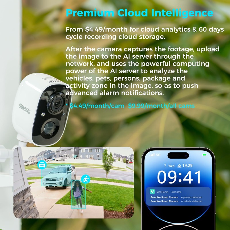 Vicohome 2K Security Camera Wireless Wi-Fi Indoor/Outdoor,Battery Powered,Easy to Setup,PIR