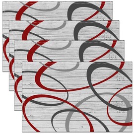 Kids Black Red Grey Placemats Set of 4 12"x18" Geometric Stripe Table Mats Placemat Geometry Placemats for Dining Table Indoor Outdoor Kitchen Vintage Wood Plank Decor Table Place Mats
