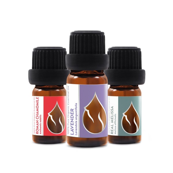 Set of 3 "Träum süß" Organic Essential Oils Lavender (10 ml) + Roman Chamomile (5 ml) + Real Balm (5 ml) | 100% Natural | Undiluted | Organic Certified | Top Quality from Family Business | Vegan