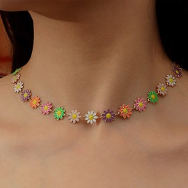 Bufenia Gold Choker Color Daisy Choker Necklace Clavicle Chain Statement Jewelry for Women and Girls