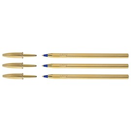 Bic Ballpoint Pens 3 Crystal Celebrate Limited Edition PTE Blue Body Gold