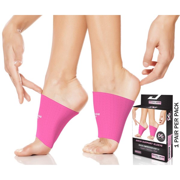 Physix Gear Sport Arch Supports for Plantar Fasciitis Relief (1 Pair) - Foot Sleeve Arch Support for Flat Feet, Plantar Fasciitis Wrap, Arch Compression Support Sleeves, Fast Relief (Pink, M)