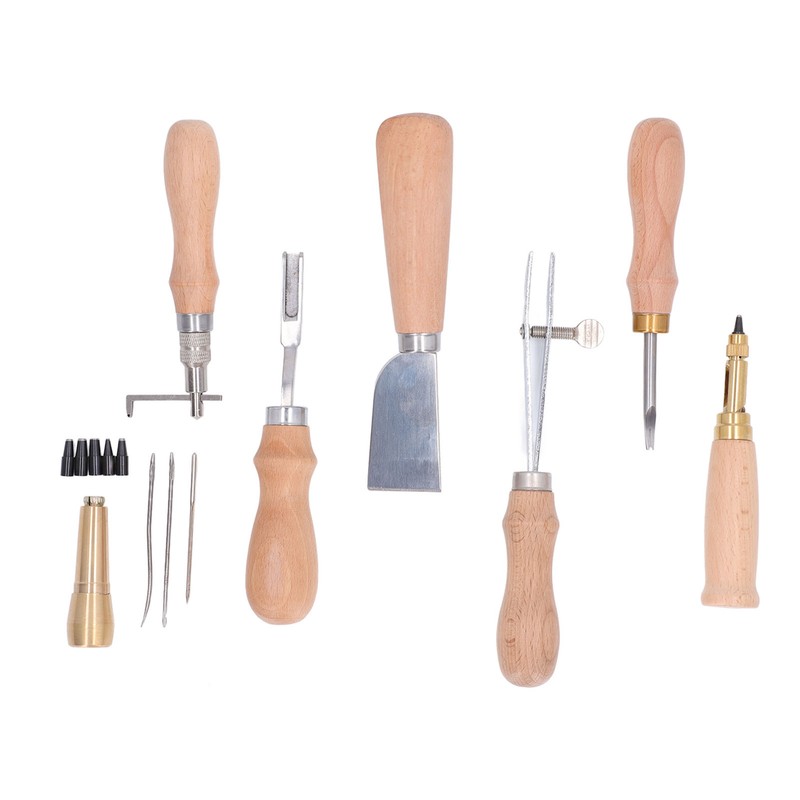 Leather Working Tools Set Log Color Curved Handle DIY Hand