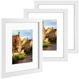 AUEAR, 8x10 Picture Frames Set of 3, with Mat for 5x7 or 8x10 without Mat, Engineered Wood Photo Frames with Plexiglass, for Wall or Tabletop Display (White)